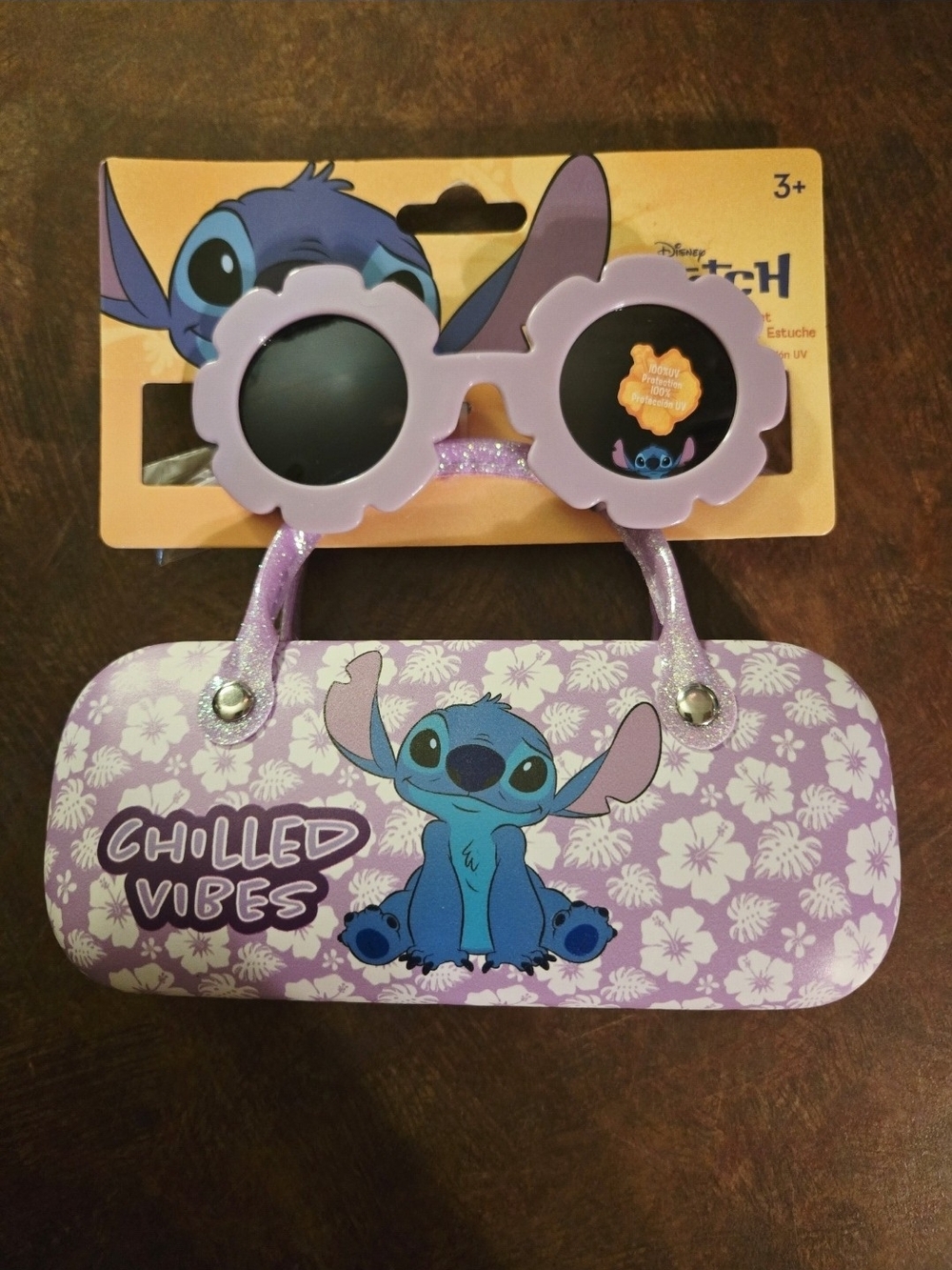 Disney Kids Stitch Flower Frame Sunglasses with Colorful Carry Case NWT